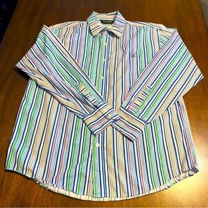 South Pole Signature Series Button Front Shirt Mens Large Colorful Striped LS